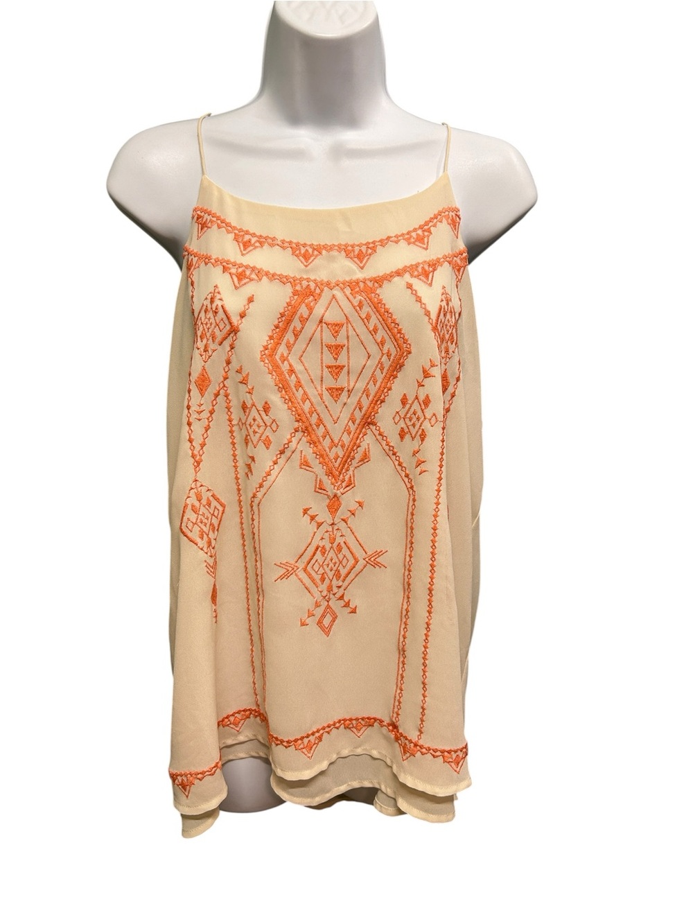 Blu Pepper Cream & Orange Aztec Embroidered Cami Top Size L